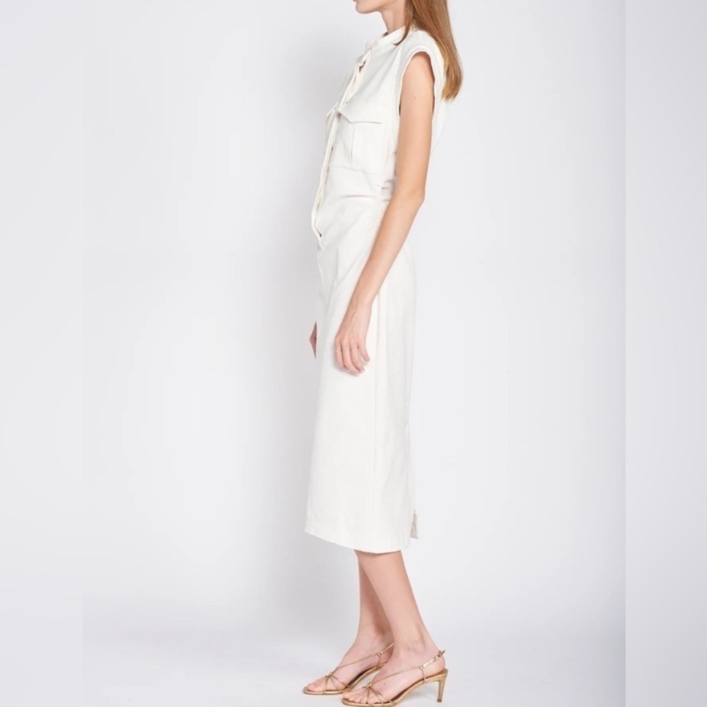 EN SAISON Lira Short-Sleeve White Structured Midi Denim Dress - Picture 3 of 10